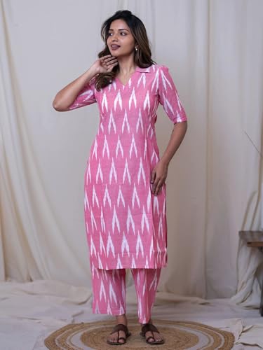 Image of GoSriKi Women's Cotton Ikat Print Kurta Set | Soft Fabric | Stylish Ethnic Suit