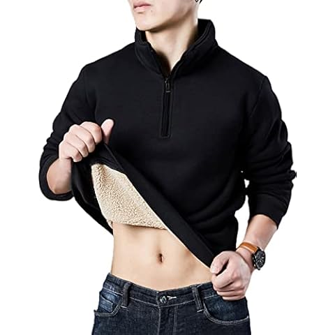 Yeokou Mens Fashion Warm Fleece Quarter Zip Sweatshirt Thick Sherpa Lined Pullover Tops(2#Black-XL) Cover