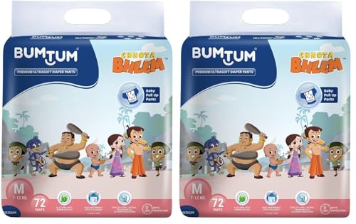 Image of Bumtum Chota Bheem Medium Baby Diaper Pants, 72 Count, Leakage Protection Infused With Aloe Vera, Cottony Soft High Absorb Technology (Pack of 2)