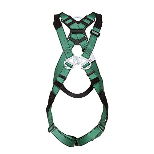 Image of MSA 10197196 V-Form Full Body Safety Harness - Size: Standard (Medium), D-Ring Configuration: Back, Qwik Fit Leg Straps, Color: Green, Full Body Harness, Durable, Fall Protection