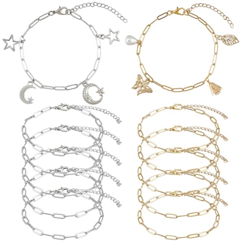 SUNNYCLUE 1 boîte de 12 bracelets à Trombones en Argent et Or 304 bracelets en Acier Inoxydable Chaînes de Câble D'Extension avec Fermoir Mousqueton pour...