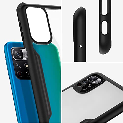 Image of Pikkme Plastic Crystal Clear Transparent Back Ultra Hybrid Full Camera Protection Raised Edge with 360 Degree Protection Bumper Back Cover for Mi Redmi Note 11T / Poco M4 Pro 5G (Black)