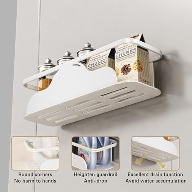 VOLPONE 4 Pack Magnetic Spice Rack for Refrigerator Metal Magnetic Shelf for Fridge and Magnetic Pen Holder Heavy Duty Fridge Magnet Organizer White