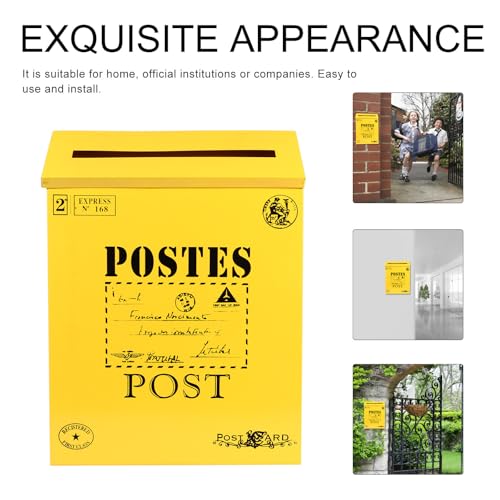Boîte aux lettres décorative en fer jaune au design mural robuste - 8