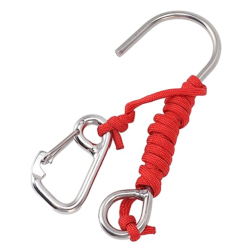 equlup Diving Reef Hook, Stainless Steel Single Hook Scuba Diving Reef Drift Hook with Lanyard Quick Release Buckle for Underwater Scuba Diving (Red)