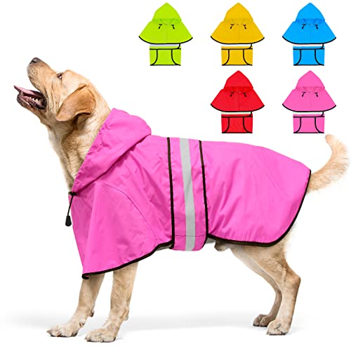 Weesiber Hunde-Regenmantel - Reflektierende Hunde-Regenjacke - Wasserdichter Hunde-Regenmantel - Verstellbarer Hundeponcho - Leichter Hundeschlicker zum Spazierengehen (Groß, Rosa) Cover