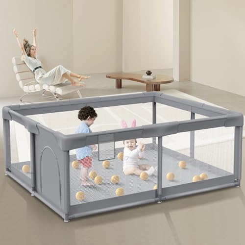 Image of Poudee 50x50 Inch Baby Playpen, Playpen for Babies and Toddlers, Sturdy Safety Baby Play Yards Indoor & Outdoor, Play pens for Babies and Toddlers, Baby Fence