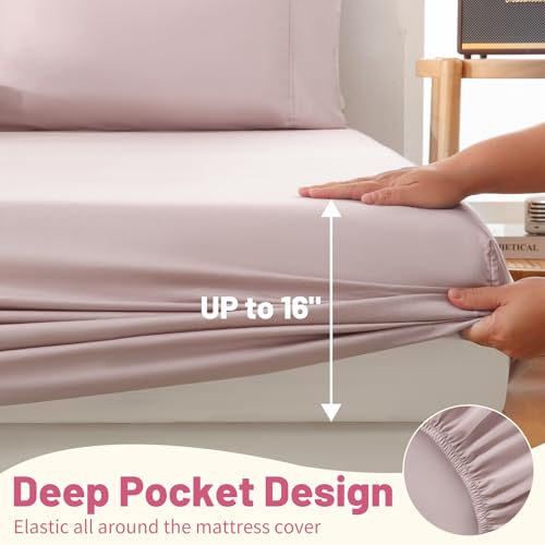 MEISHANG 1000 Thread Count Egyptian Cotton Sheets California King - 100% Egyptian Cotton Sheet Set, Sateen Weave, Soft & Breathable, 16" Deep Pockets - 4 Piece (Cal King, Light Pink)