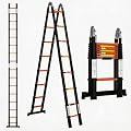 16.5FT A-Frame Aluminum Telescopic Extension Ladder, 330lbs Capacity Adjustable Retractable Extendable Compact Telescope Ladder with Non-Slip Feet for House Roof Travel Trailers RV
