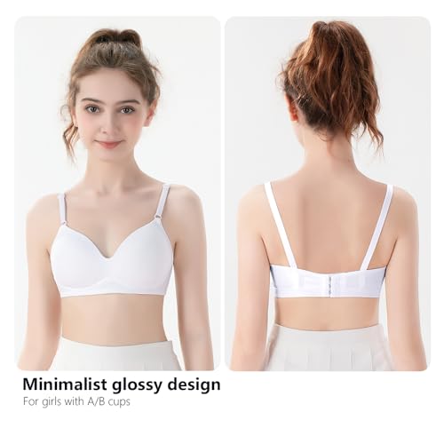 Girls Training Bras for Teens Ages 12-14 14-16 16-18 Years Kids Teen Bra Cotton Wireless Adjustable Straps 4-Pack3