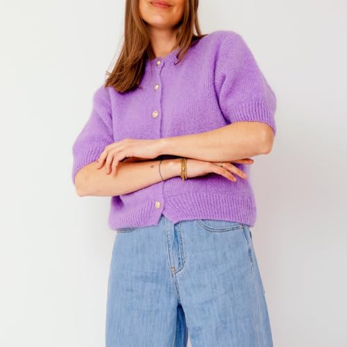 Image of Women Knitted Crop Cardigan Blouse Short Sleeve Button Down Sweater Shirt Y2k Open Front Cardigan Top Streetwear