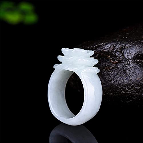 Natural White Jade Ring, Hand-carved Rose Flower Jade Ring, Crystal Clear Jade Stone Ladies Tail Ring, Eternity Ring Jewelry can Bring Good Luck for Women (8)3