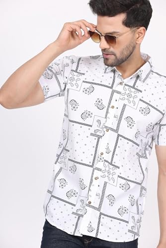 Image of CVC Fashion Men's Printed Button-Down Shirt - Aesthetic Regular Fit Half Sleeve Casual Shirt for Men, Ideal for Summer & Beach Wear
