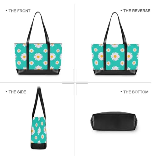 Lovely Daisy Floral Teal White Portable women laptop bag with zipper work handbags for ladies with diaper bolsa para laptop mujer3