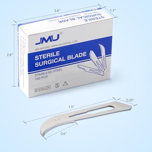 Image of JMU 100pcs Sterile Surgical Blades #12, Disposable Stainless Steel Scalpel Blades, Individually Foil Wrapped