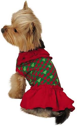 Holiday Houndstooth Ruffle Pet Dress, XX-Small, Red