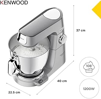 Kenwood Titanium Chef Baker XL, Kitchen Machine with K-Whisk, Stand Mixer with Kneading Hook, Whisk and 6,7L Bowl, KVL85.004SI Power 1200W, Silver