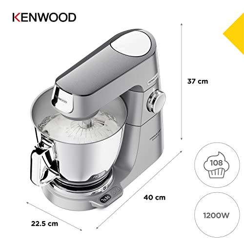 Kenwood Titanium Chef Baker XL, Kitchen Machine with K-Whisk, Stand Mixer with Kneading Hook, Whisk and 6,7L Bowl, KVL85.004SI Power 1200W, Silver