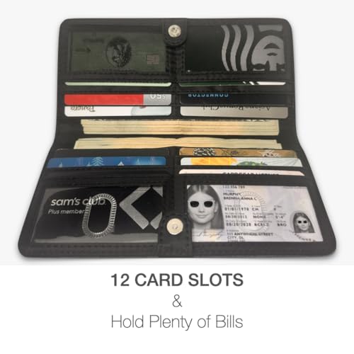 Caitlin Women RFID Blocking Long Bifold Executive Wallet with 12 Slots, 2 Key Pocket, Cash pockets, and 2 ID windows, and 2 privacy windows, Come with Premium Gift Box (Canvas, Denim Blue)3