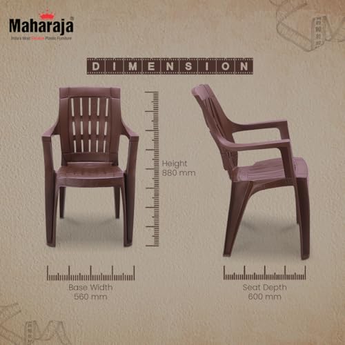 Image of MAHARAJA Heavy Duty Plastic Chairs for Home & Office|200Kg Capacity, Arm Rest (Brown,Pack of 6)