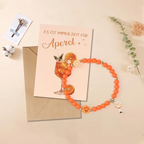 AHEJIOO Orange Blumenarmband Mit Grußkarte, Inkl. Aperol Armband Grußkarte - Wenn Du Das Lesen Kannst Bring Mir Apero Spritz - Elegantes Geschenkset Für Geburtstag