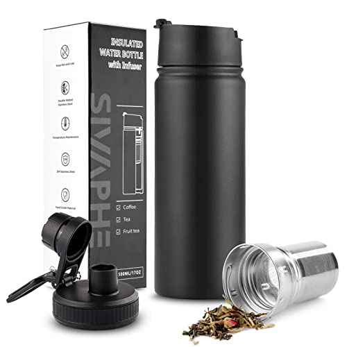 Sivaphe 500ml Insulated Water Bottle with Tea Infuser - Black