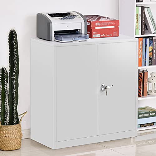 Superday Tall Metal Storage Cabinet,Lockable Steel Storage Cabinet with Doors and 2 Adjustable Shelves,Utility Office Furniture Storage Cabinet for Home and Garage,White