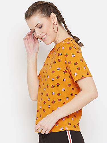 Image of GRITSTONES Round Neck Cotton Tshirt with Strawberry Print for Women - GSWPNTTP2374 P