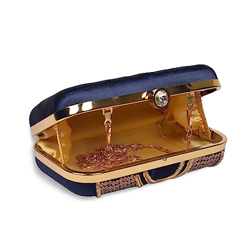 Image of umera golden clutch for womens neck work full of embroidery for girls, Women's Beautiful Bling Bag | Evening Bag, Bridal Purse & Party Handbag | Wedding & Special Occasion Clutch