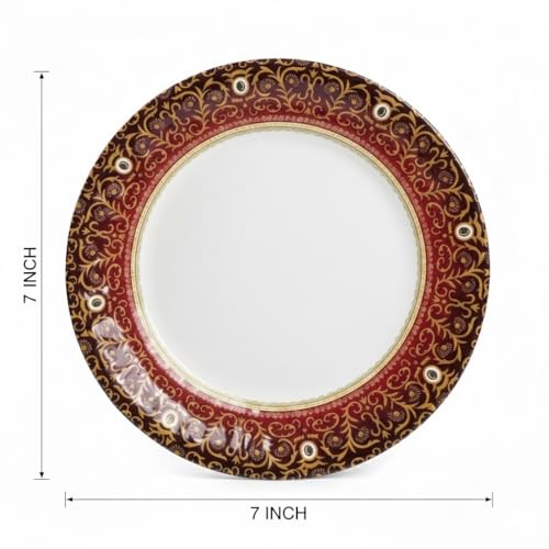 Image of Melamine Quarter Plates | Round Half Plate | Microwave Safe | Break Resistant | Plates for Snacks, Lunch, Dinner | Plates for Home, Office, Restaurant | Set of 6 | 7 Inch's (RED Diamond)