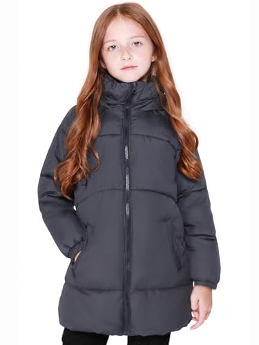 Image of SOLOCOTE Girls Winter Coats Heavyweight Mediun Length Warm Jackets Down-like Cotton Wadding Outwear 3-14Y