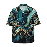 COTAIL Men's Tropical Hawaiian Beach Shirt, Short Sleeve Shirts for Men, Quick-Dry Button Up Shirt for Summer, Vacation, Casual Wear (2XL, Octopus Tentacles)