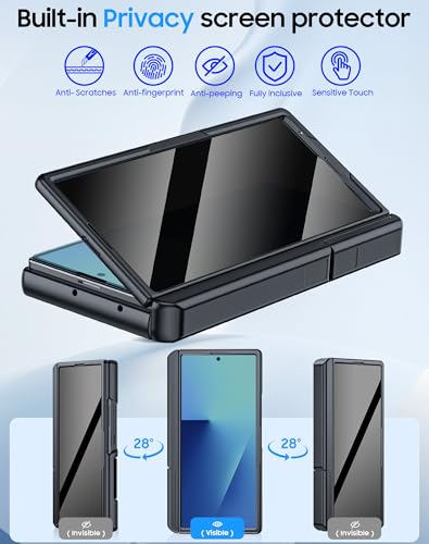 Image of for Samsung Galaxy Z Fold 7 Case with Card Holder RFID Blocking & Privacy Screen Protector & Slide Lens Cover & Hinge Protection & Kickstand, Shockproof Wallet Case for Z Fold 7 (Black)