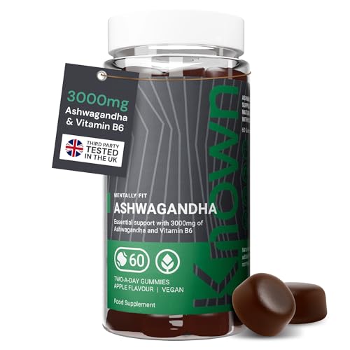 Known 3000mg High Strength Ashwagandha Gummies Apple Flavour Chewable Vegan Gummy Supplement Energy Mood & Wellbeing Support 1 Month Supply Root Extract with Vitamin B6 for Men & Women