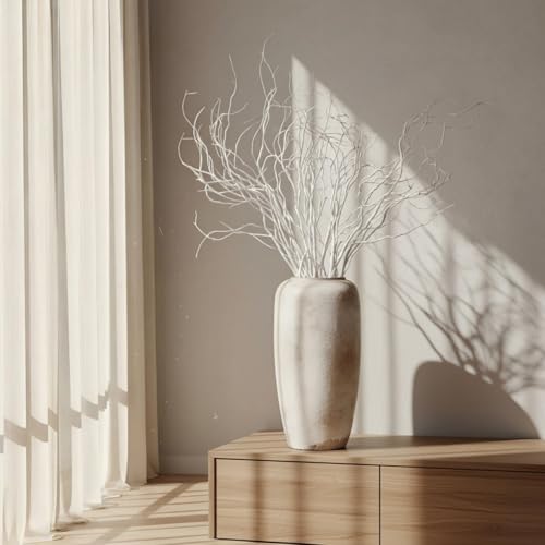 Image of Norme 6 Pcs 47.2 Inch Lifelike Curly Willow Branches for Vases Artificial Decorative Dried Twigs Tall Plastic Vine Bendable Stick for DIY Plant Crafts Farmhouse Wedding Indoor Home Hotel Decor(White)