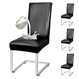 WENZMOC PU Leather Dining Chair Covers Removable 100% Waterproof Chair Covers for Dining Chairs Set of 4, Stretchy & Soft High Back Kitchen Chairs Cover Protectors (Black)