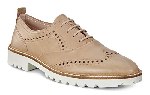 ECCO Women's Incise Tailored Wing Tip Oxford Flat, Dune, 4-4.5