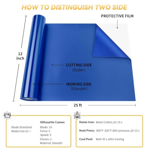 Image of VinylRus HTV Heat Transfer Vinyl Roll, Royal Blue, 12 inch x 25FT | Iron on Vinyl Roll for Shirts, HTV Vinyl for All Cutting Machines, Easy to Cut & Weed, Royal Blue HTV for DIY