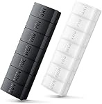 Large Pill Organizer 2 Pack, Easy-Open Weekly Pill Organizer , XL Daily Pill Organizers, 7 Day Medicine Pill Organziers, Pill Box 7 Day for Large Vitamin Supplements, Pill Case Blue+Cyan (Black + White)