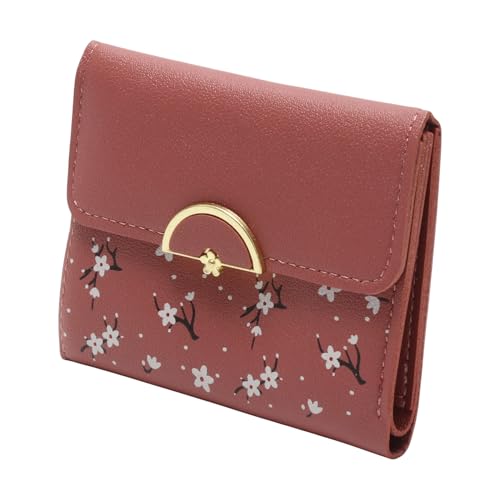 1Pcs Pouch for Money 3-Fold Floral Card Holder PU Leather Deep Pink 11.5x9cm2