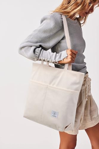 Image of KALIDI Women Corduroy Tote Bag Zipper Casual Tote's Handbag Big Capacity Shoulder Bag with Pockets