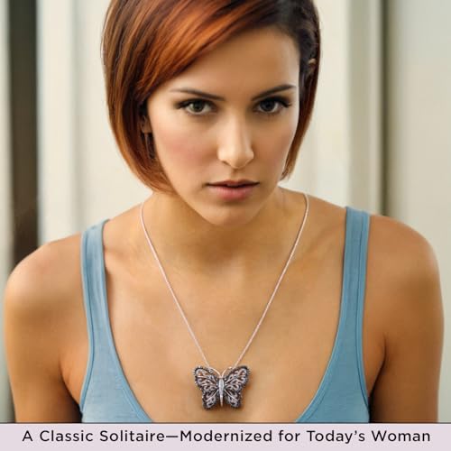 Jewelili Sterling Silver Butterfly Pendant Necklace for Women | 1/3 CTTW Natural White Round Diamonds or Treated Black and White Diamonds | 18" Rolo Chain | Luxury Jewelry Gift for Her | Gift Box Included3