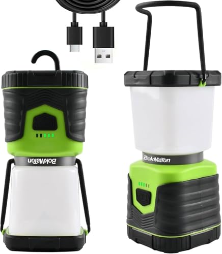 BokMaton 2-Pack LED Rechargeable Camping Lantern, 1000LM, Battery Level Display, Dimmable Warm-Cool White, IPX4 Waterproof, Portable Camping Light for Power Outages, Emergency, Hiking