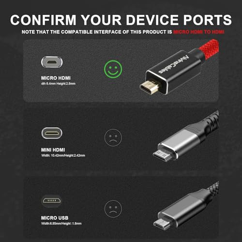 Image of Alvin's Cables 8K 2.1 Micro-HDMI to Full HDMI Braided Cable, D to A Coiled HDMI for Atomos-Ninja-V for Canon-R5C R5 R6, for Sony A7RIII A7II A7M3 A7R IV A6500, for FUJIFILM X-T4 X-T3(18 to 28 Inch)