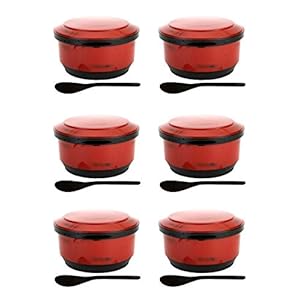 JapanBargain 2072, Rice Serving Bowl with Lid and Rice Paddle Scoop Japanese Ohitsu Chinese Asian Restaurant Rice Container for 2-3 Serving, Red, Small, Pack of 6