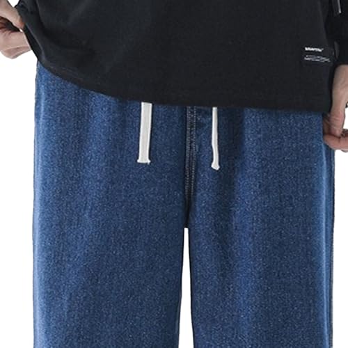Men's Drawstring Elastic Waist Jean Regular Fit Lightweight Denim Pants Loose Straight with Pockets Men Jeans3