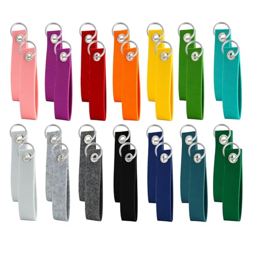 WQNNQW 28 PCS Schlüsselanhänger Filz Rohling Filz Schlüsselanhänger Rohlinge mit Edelstahl-Ring für DIY Handwerk Beschriftung Dekoration 14 Farben (13 x 3 cm)