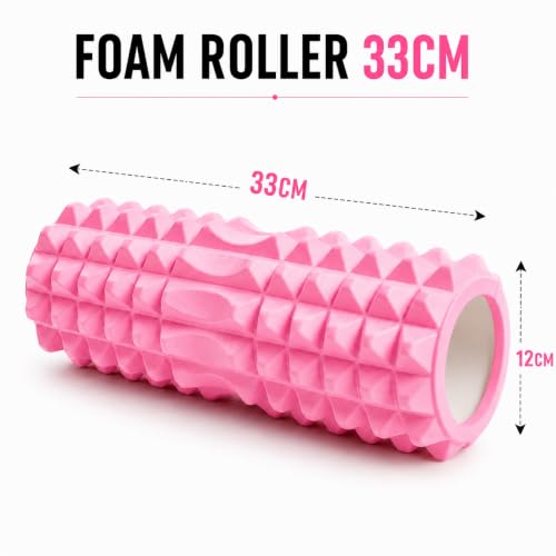 Image of Foam Roller for Exercise & Gym | Deep Tissue Muscle Massage Roller for Back, Neck, Calf & Thigh Pain Relief | Yoga, Stretching, Recovery & Fitness Workout Equipment | 33cm PINK