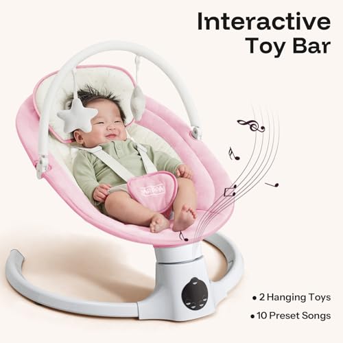 Image of HARPPA Weddell Lite Baby Swing for Infants, Electric Swings for Baby, Pink | Infant Swing with 3 Timers, Remote & Touch Panel, 5-Point Harness, 10 Built-in Melodies, and Folds for Easy Storage