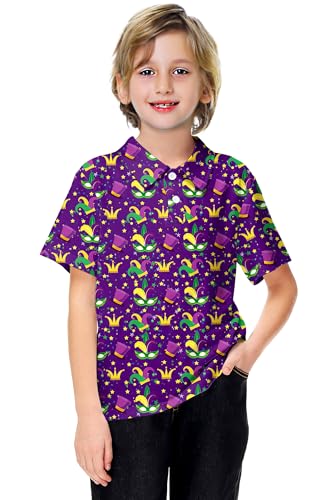 Image of AOBUTE Kids 4th of July Polo American Flag Short Sleeve Button Down Shirts Tops 3-14 Years